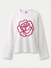 Pink Flower Art Waffle Raw Edge Long Sleeve Tee