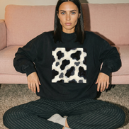 Cow Print Drop Shoulder Sweatshirt