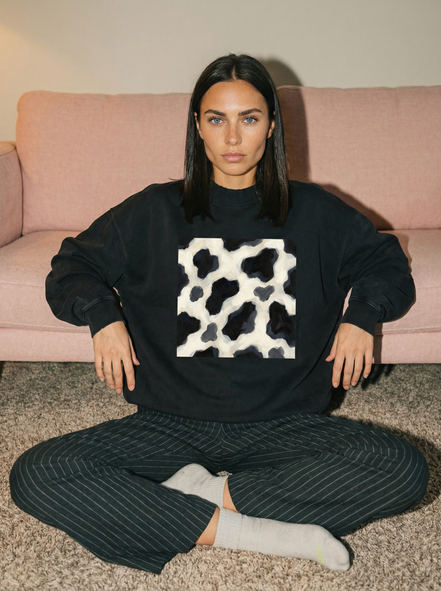 Cow Print Drop Shoulder Sweatshirt