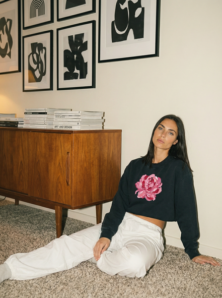 Romantic Snow Washed Raw Edge Cropped Sweatshirt