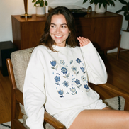 Nostalgic Floral Mock-Neck Crew Sweatshirt