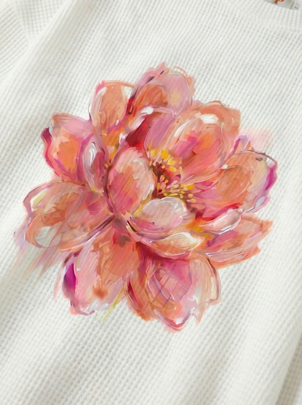 Romantic Waffle Raw Edge Long Sleeve Tee