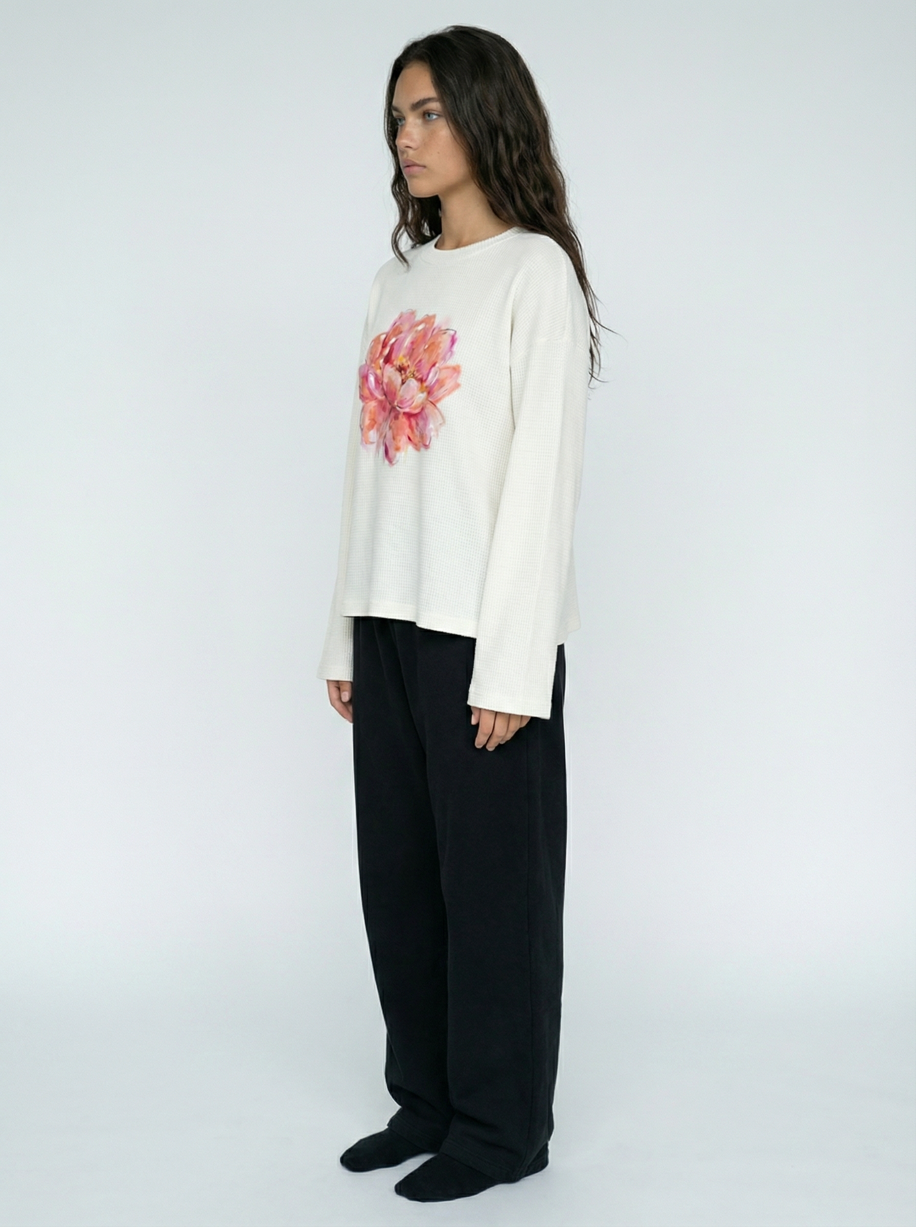 Romantic Waffle Raw Edge Long Sleeve Tee
