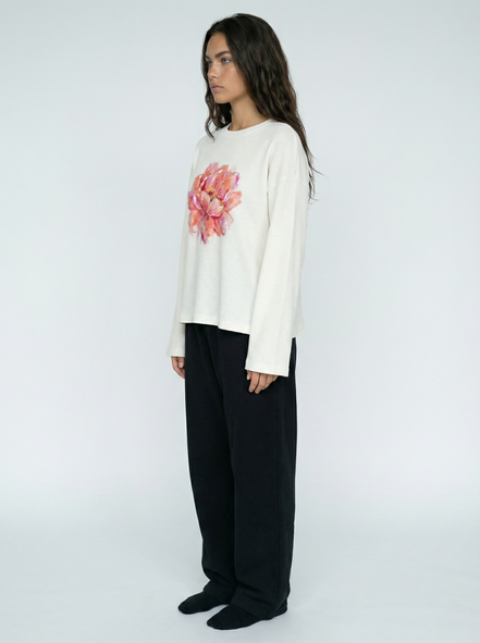 Romantic Waffle Raw Edge Long Sleeve Tee