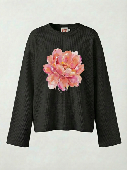Romantic Waffle Raw Edge Long Sleeve Tee