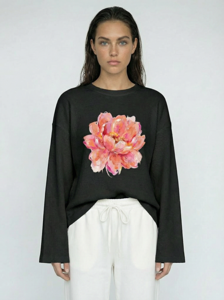 Romantic Waffle Raw Edge Long Sleeve Tee