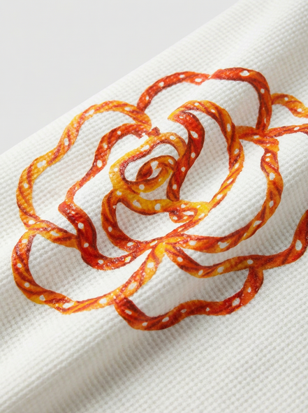 Orange Flower Art Waffle Raw Edge Long Sleeve Tee