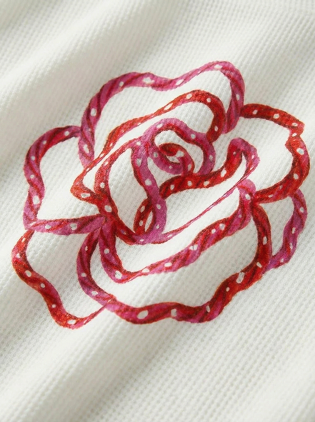 Pink Flower Art Waffle Raw Edge Long Sleeve Tee