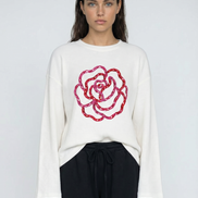 Pink Flower Art Waffle Raw Edge Long Sleeve Tee
