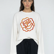 Orange Flower Art Waffle Raw Edge Long Sleeve Tee
