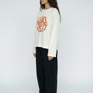Orange Flower Art Waffle Raw Edge Long Sleeve Tee