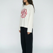 Pink Flower Art Waffle Raw Edge Long Sleeve Tee