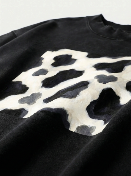 Cow Print Drop Shoulder Sweatshirt