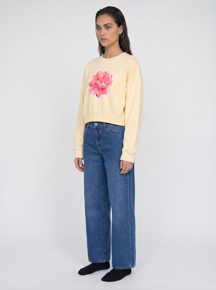 Nostalgic Yellow Vintage Washed Cropped Sweatshirt
