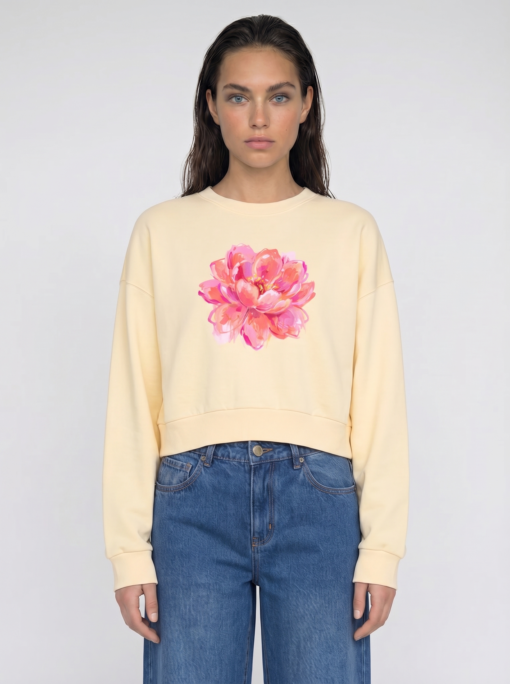 Nostalgic Yellow Vintage Washed Cropped Sweatshirt