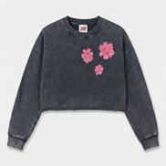 Nostalgic Snow Washed Raw Edge Cropped Sweatshirt