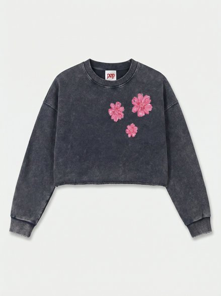 Nostalgic Snow Washed Raw Edge Cropped Sweatshirt