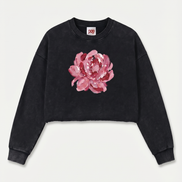 Romantic Snow Washed Raw Edge Cropped Sweatshirt
