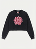 Romantic Snow Washed Raw Edge Cropped Sweatshirt