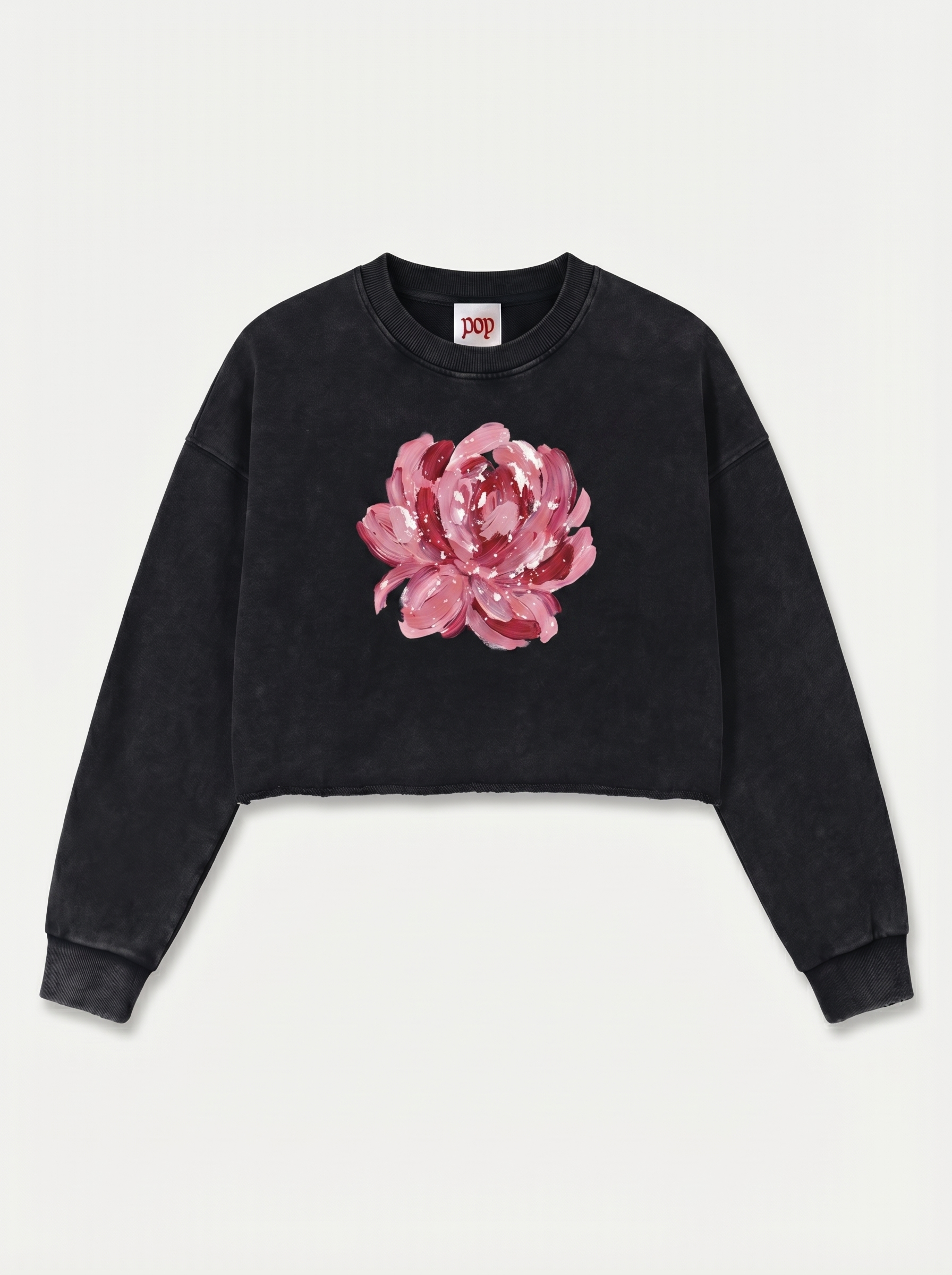 Romantic Snow Washed Raw Edge Cropped Sweatshirt