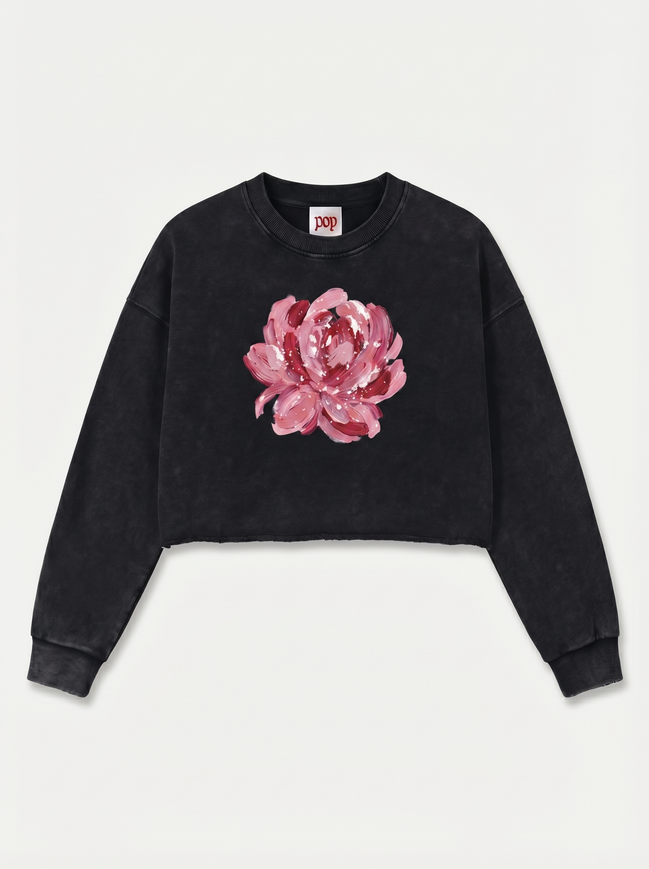 Romantic Snow Washed Raw Edge Cropped Sweatshirt