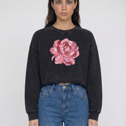 Romantic Snow Washed Raw Edge Cropped Sweatshirt