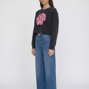 Romantic Snow Washed Raw Edge Cropped Sweatshirt