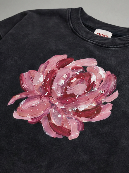 Romantic Snow Washed Raw Edge Cropped Sweatshirt