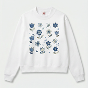 Nostalgic Floral Mock-Neck Crew Sweatshirt