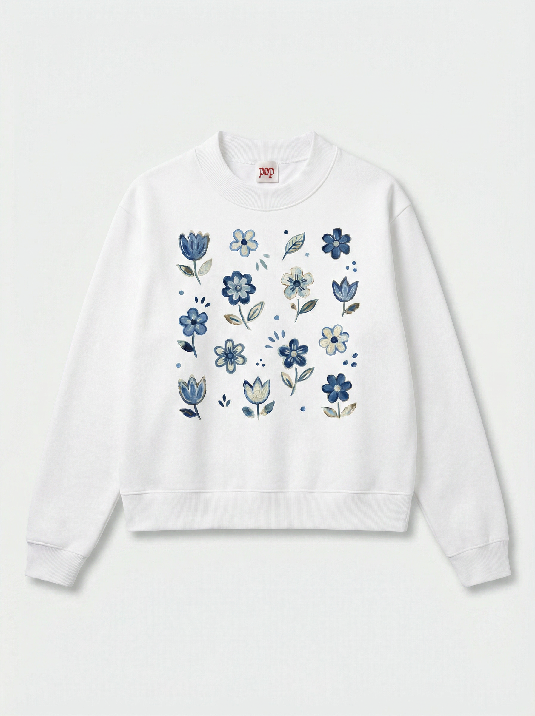 Nostalgic Floral Mock-Neck Crew Sweatshirt