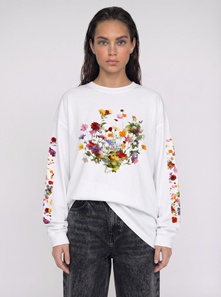 Nostalgic Florals Oversized Tee White