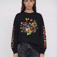 Nostalgic Florals Oversized Tee Black