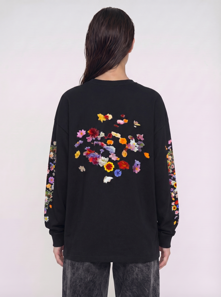 Nostalgic Florals Oversized Tee Black