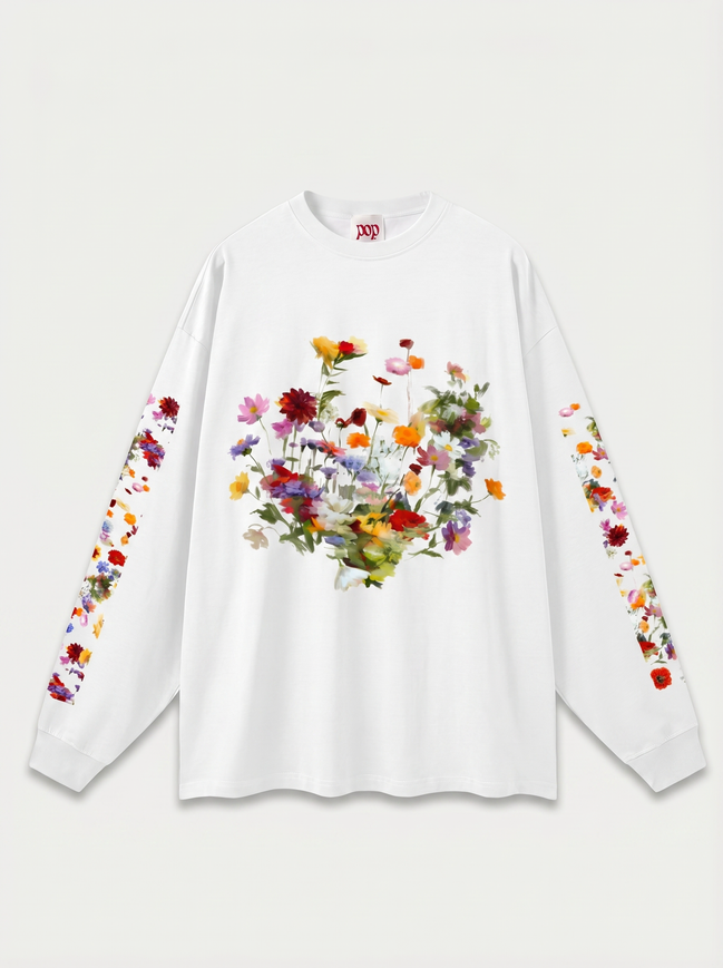 Nostalgic Florals Oversized Tee White
