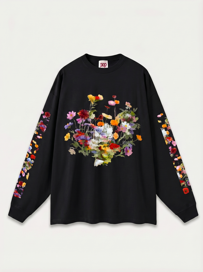 Nostalgic Florals Oversized Tee Black