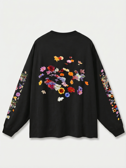 Nostalgic Florals Oversized Tee Black