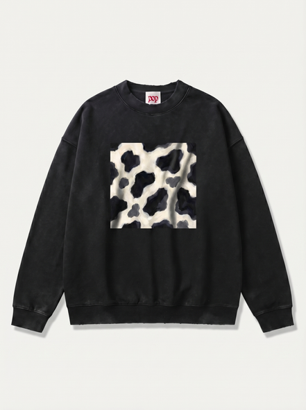 Cow Print Drop Shoulder Sweatshirt