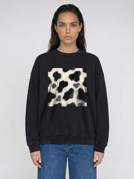 Cow Print Drop Shoulder Sweatshirt