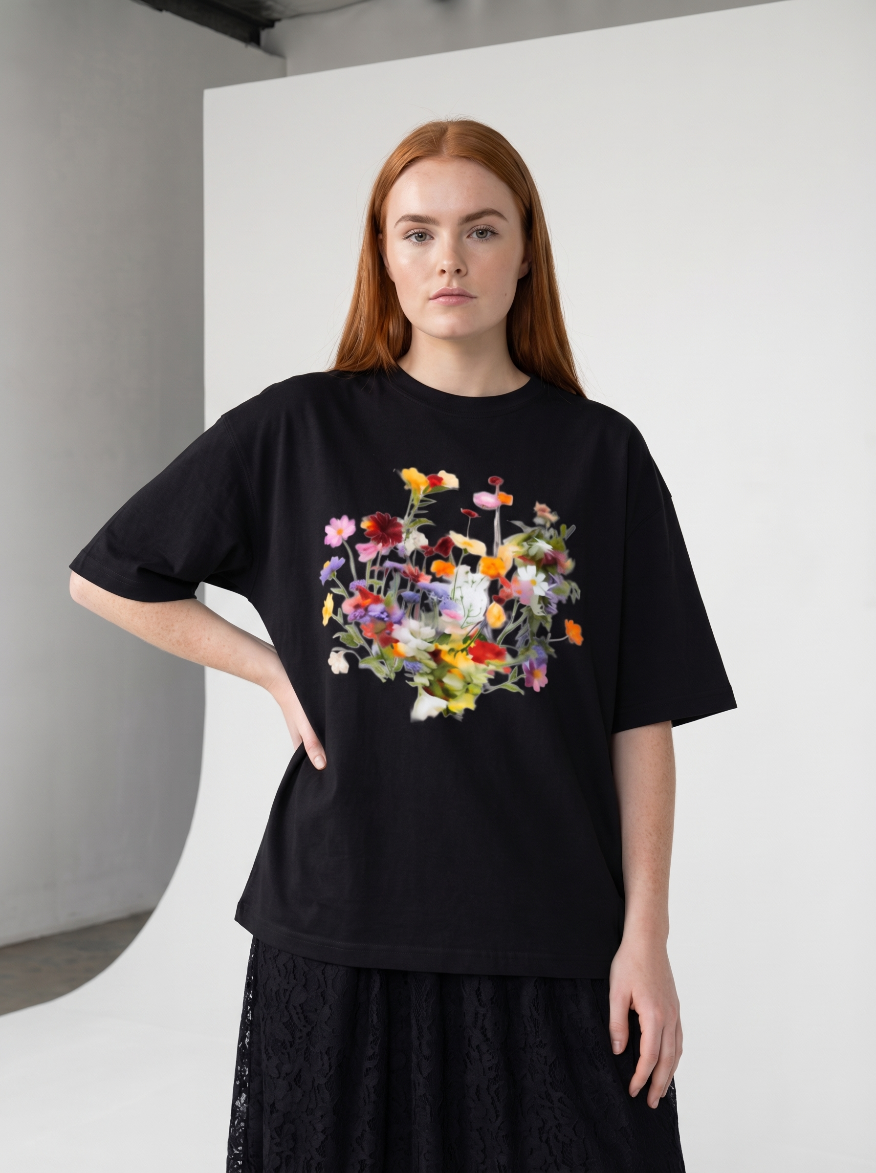 Nostalgic Florals Boxy Tee Black