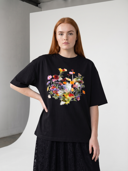 Nostalgic Florals Boxy Tee Black