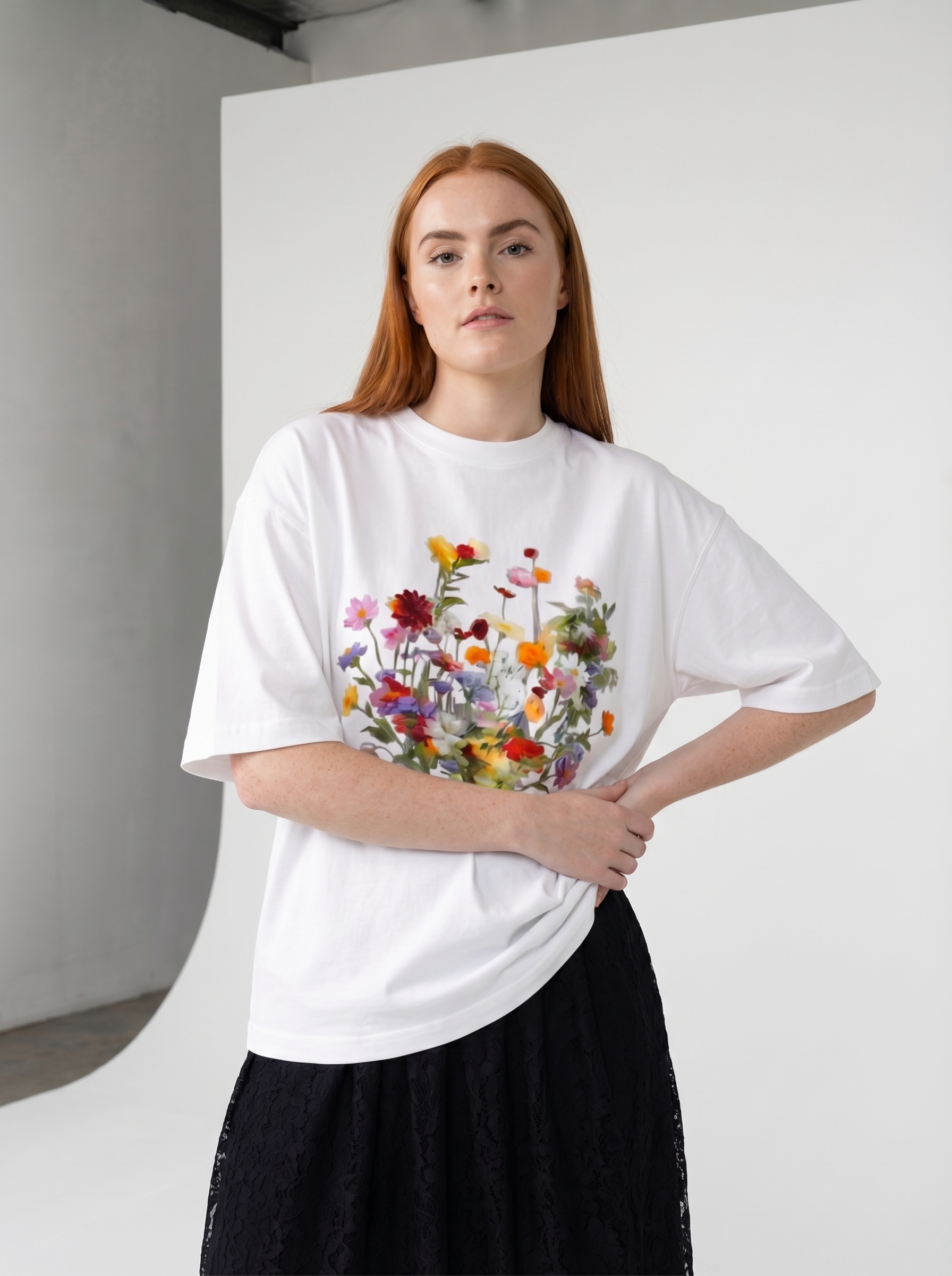 Nostalgic Florals Boxy Tee White