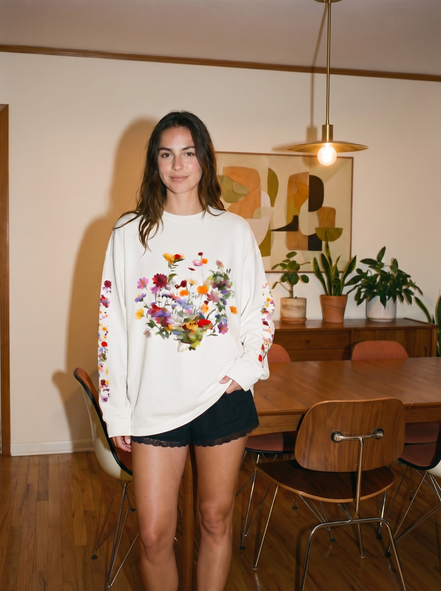 Nostalgic Florals Oversized Tee White