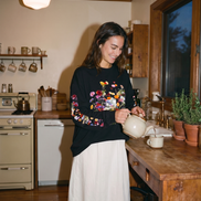 Nostalgic Florals Oversized Tee Black
