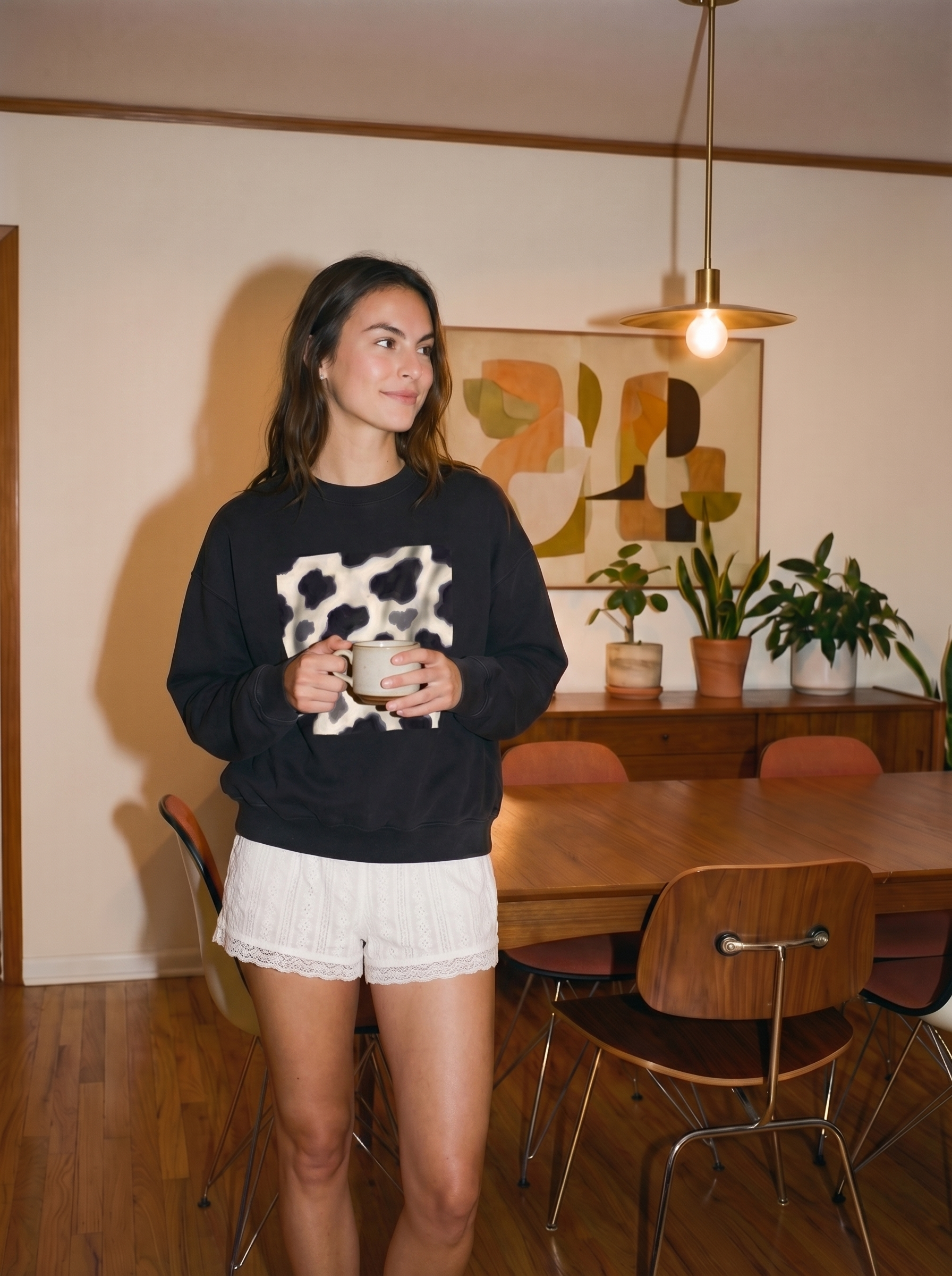 Cow Print Drop Shoulder Sweatshirt