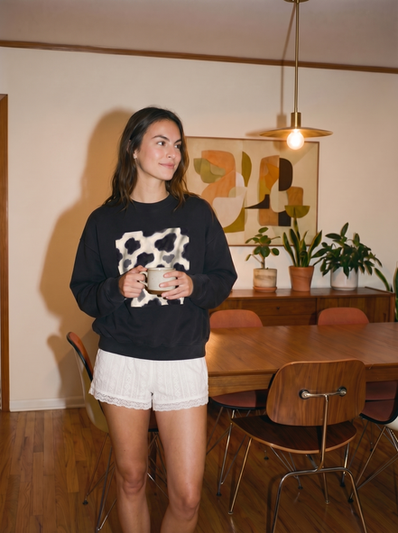 Cow Print Drop Shoulder Sweatshirt