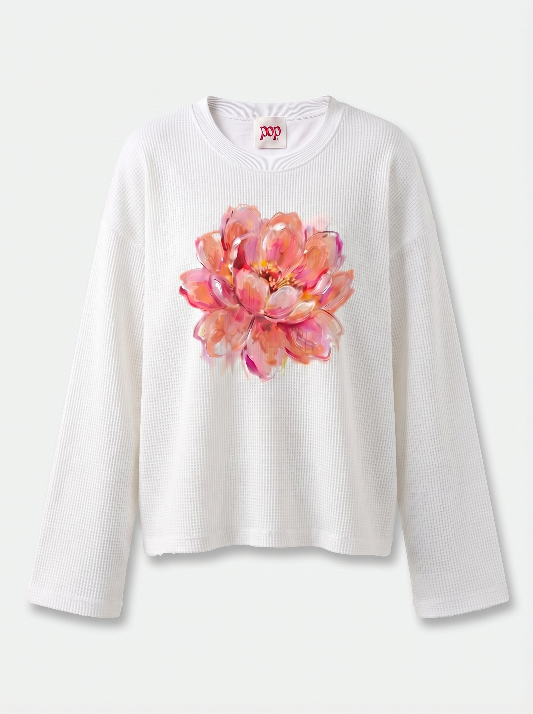 Romantic Waffle Raw Edge Long Sleeve Tee
