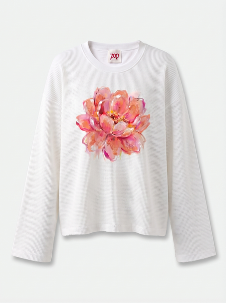 Romantic Waffle Raw Edge Long Sleeve Tee