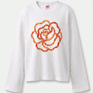 Orange Flower Art Waffle Raw Edge Long Sleeve Tee