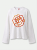 Orange Flower Art Waffle Raw Edge Long Sleeve Tee