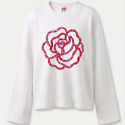 Pink Flower Art Waffle Raw Edge Long Sleeve Tee